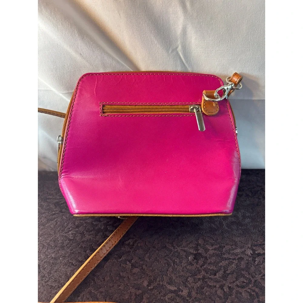 Zagara Magenta Pink Italian Leather Crossbody Bag Tan Trim Made in Italy